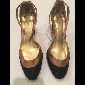 J Crew Heels Gold & Black